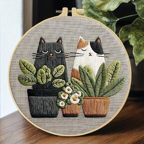 Cute Cat, Plants Patterns Embroidery Kits for Beginners,Adults Starter Cross Stitch Kit with Funny Animal Pattern,DIY Needlepoint Everything is Fine,Step by Step Instructions and Video Tutorial in Kuwait