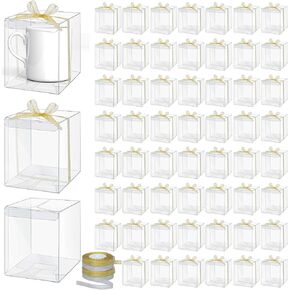 55 Pcs Mug Gift Boxes with Ribbon 4.9 x 4.3 x 4.1 Inch Clear Packaging Box for Tumblers and Mugs Compatible with 11oz 12oz 15oz 20oz 30oz 40oz in Saudi Arabia