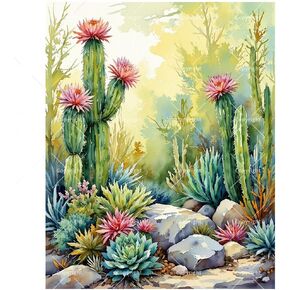Desert Landscape Paint by Numbers Kit for Adults - DIY Sunset Canyon with Cacti Painting on Canvas 16x20 Inches, Acrylic Paint Set, Suitable for Beginners, Art for Home Decoration or Gifts in Saudi Arabia