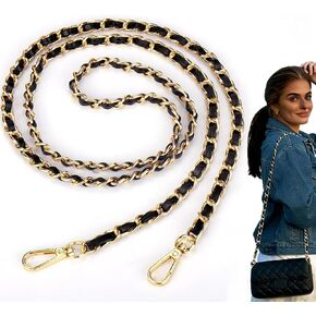 AIERSA Purse Strap Crossbody, Bag Chain Strap Replacement - 47.8 Inch Long Silver Metal Shoulder Strap for Purse, 3-in-1 Convertible Purse Shoulder Strap for Handbags, Wallets, Totes (Black & Silver) in Kuwait