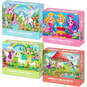 100 Piece Puzzles for Kids Ages 4-6 6-8 8-10, 4-Pack Princess Fairy Mermaid Unicorn Jigsaw Puzzles 100 Pieces Kids Puzzles Ages 3-5 4-6 5-8, Learning Toys Educational Gifts for Girls Boys 15x10 in in Saudi Arabia