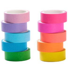 YUBX Colored Washi Tape Set 10 Rolls Fluorescent Solid Colors Decorative Masking Tapes for Arts, DIY Crafts, Journals, Planners, Scrapbook, Wrapping in Kuwait