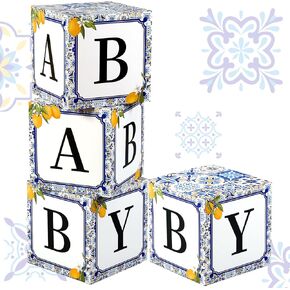 4 Pcs 11.8 Inch Capri Lemon Baby Shower Party Decorations Amalfi Coast Baby Shower Boxes with Letters Gender Reveal Backdrop First Birthday Centerpiece Decor in Kuwait