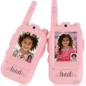 ألعاب جهاز اتصال لاسلكي للفيديو للأعمار من 3 إلى 12 عامًا للأولاد والبنات، عبوتان من أجهزة اتصال لاسلكي قابلة لإعادة الشحن مع شاشة، راديو طويل المدى ثنائي الاتجاه مع 4 تأثيرات صوتية، (وردي-وردي) in Kuwait