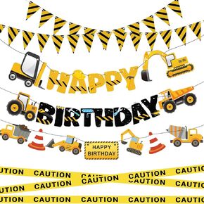 Construction Party Supplies Dump Truck Party Decorations Set with caution tape, construction pennant flags, Happy Birthday Banner, Vehicle Banner for Kids Birthday Party in Saudi Arabia