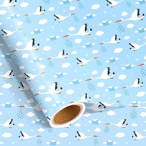 Pineraap Baby Shower Wrapping Paper Roll, Blue Stork Gift Wrap - 17 Inch x 16.4 Feet - Cute Design Gift Packing Paper for Boys Birthday, Gender Reveal Party in Saudi Arabia