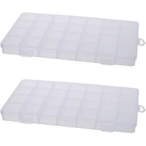 2Pcs 28 Grids Plastic Organizer Boxes, Clear Bead Organizer Craft Storage Box with Fixed Dividers Rectangular Containers Case for Storing Small Items Jewelry Beads Necklaces Earrings Art DIY in Kuwait