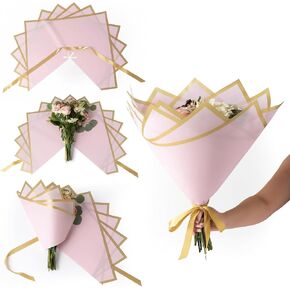 مجموعة من 12 قطعة من ورق تغليف الزهور الفاخر المُجمَّع مسبقًا من ذا فلوريست سابلاي - ورق تغليف باقة زهور مقاوم للماء مع زخرفة ذهبية وشريط من الساتان، أسود in Kuwait