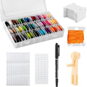 Embroidery Floss Organizer, Cross Stitch Thread Storage Set with 100 Pcs Floss Bobbins, Winder, Marker and Stickers, Removable 24 Compartments Case for Craft DIY Sewing Storage in Kuwait