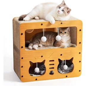 أسرة القطط للقطط الداخلية، منزل خشبي لخدش القطط وشقق من الورق المقوى، سرير مغطى بأثاث كهف للقطط الصغيرة، صندوق مسرح لطيف، حجم كبير، مناسب للقطط التي يصل وزنها إلى 15 رطلاً in Kuwait