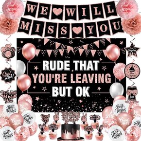 زينة حفلات الذهاب بعيدًا للنساء، لون ذهبي وردي، سنفتقدك ووقاحة أنك تغادر ولكن لا بأس بها، لافتة وداع لزملاء العمل في المكتب وحفلة الوداع in Kuwait