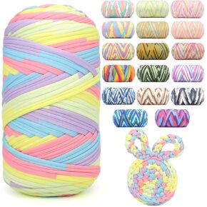 400 جرام من خيوط التي شيرت للكروشيه، تي شيرت قوس قزح نسيج مرن ناعم سميك مكتنز تي شيرت من خيوط الكروشيه للحياكة للمبتدئين والحياكة اليدوية للحقيبة/الحرف اليدوية/ديكور المنزل- قوس قزح مشرق in Kuwait