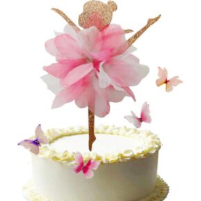 2Sides Pink Tutu Ballerina with 4 Butterflies Cake Topper - Fairy Ballet Theme Cake Decoration for Girl's Anniversary, Baby Shower or Happy Birthday Party Supplies. in Saudi Arabia