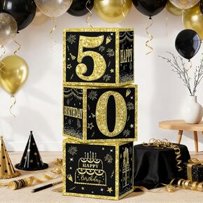 50th Birthday Decorations for Men, Black Gold Happy 50th Birthday Balloon Boxes, 50 Year Old Party Supplies in Saudi Arabia
