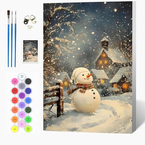 Auremi Snowman Framed Paint by Number for Adults,DIY Christmas Painting by Number Kits on Canvas Acrylic Oil Painting Kits for Adults Paint by Number Kits for Home Decor 20x30cm in Kuwait