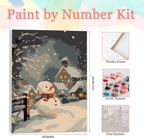 Auremi Snowman Framed Paint by Number for Adults,DIY Christmas Painting by Number Kits on Canvas Acrylic Oil Painting Kits for Adults Paint by Number Kits for Home Decor 20x30cm in Kuwait