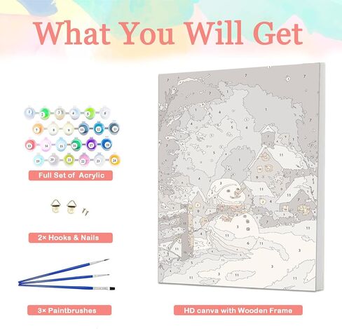 Auremi Snowman Framed Paint by Number for Adults,DIY Christmas Painting by Number Kits on Canvas Acrylic Oil Painting Kits for Adults Paint by Number Kits for Home Decor 20x30cm in Kuwait