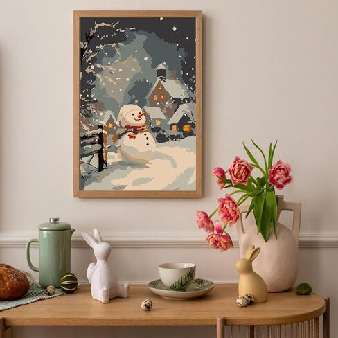 Auremi Snowman Framed Paint by Number for Adults,DIY Christmas Painting by Number Kits on Canvas Acrylic Oil Painting Kits for Adults Paint by Number Kits for Home Decor 20x30cm in Kuwait