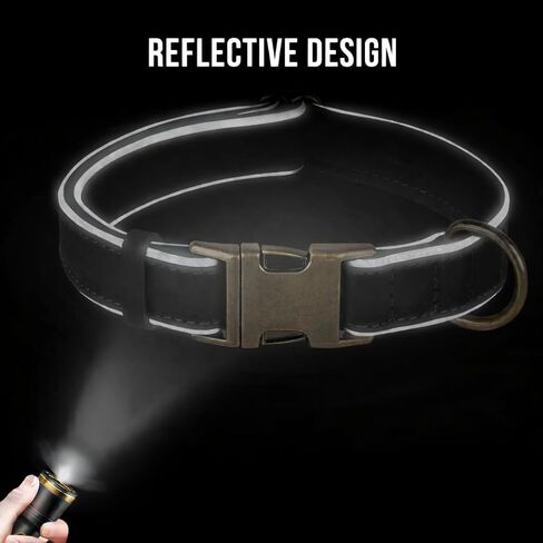 Personalized Leather Dog Collar with Engraved Metal Buckle Custom Soft Padded Reflective Collars for Small Medium Large Breed Dogs Puppy, 4 Sizes, 7 Colors (Brown, XL, 19"-24") in Saudi Arabia