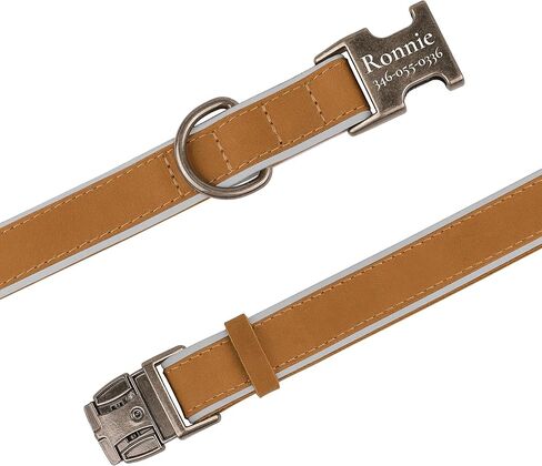 Personalized Leather Dog Collar with Engraved Metal Buckle Custom Soft Padded Reflective Collars for Small Medium Large Breed Dogs Puppy, 4 Sizes, 7 Colors (Brown, XL, 19"-24") in Saudi Arabia