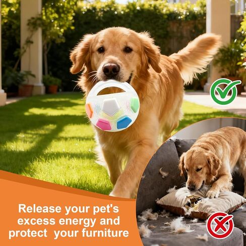 The Mellow Dog Calming Ball with Handle, Interactive Football Shape Dog Toy Squeaky Calming Balls for Medium Large Breeds in Kuwait