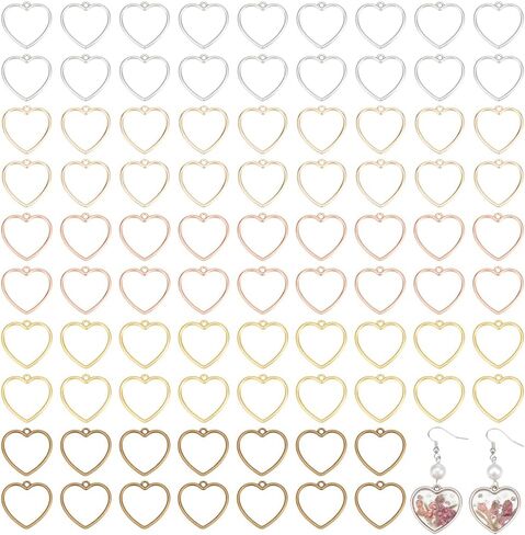 PH PandaHall 100pcs 5 Colors Hollow Heart Charms, 1 inch Heart Pendant Hollow Frame Open Bezel Connector Charms Jewelry Findings for Earring Bracelet Necklace Pendants Jewelry Resin Crafts Making in Kuwait