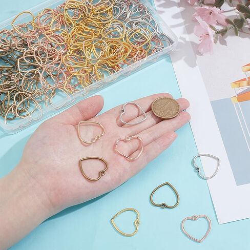 PH PandaHall 100pcs 5 Colors Hollow Heart Charms, 1 inch Heart Pendant Hollow Frame Open Bezel Connector Charms Jewelry Findings for Earring Bracelet Necklace Pendants Jewelry Resin Crafts Making in Kuwait