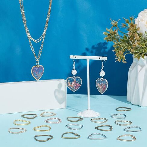 PH PandaHall 100pcs 5 Colors Hollow Heart Charms, 1 inch Heart Pendant Hollow Frame Open Bezel Connector Charms Jewelry Findings for Earring Bracelet Necklace Pendants Jewelry Resin Crafts Making in Kuwait