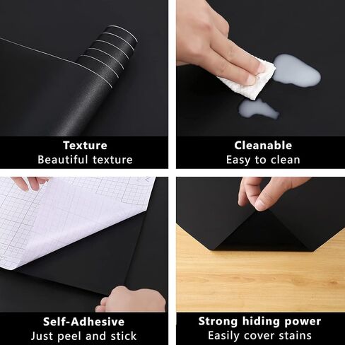 Arthome 11.8''x100'' ورق اتصال أسود، ورق حائط ذاتي اللصق مقاوم للماء من الفينيل PVC اللامع، مقاوم للزيت، ورق حائط أسود، ورق فينيل لسطح غطاء الأثاث، كونترتوب، مطبخ، بطانة رف in Kuwait