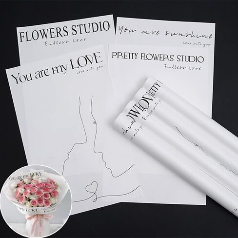 NatureMan 40 Sheet White Minimalist Floral Wrapping Paper,Florist Bouquet Supplies,Waterproof Flower Wrapping Paper17.3 * 11.2 in in Saudi Arabia