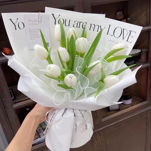 NatureMan 40 Sheet White Minimalist Floral Wrapping Paper,Florist Bouquet Supplies,Waterproof Flower Wrapping Paper17.3 * 11.2 in in Saudi Arabia