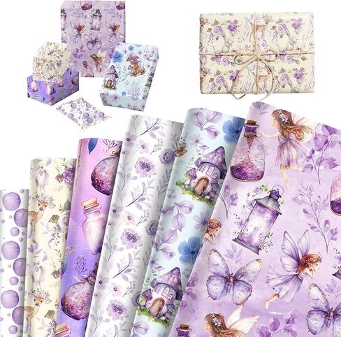 BACH AND BOUJEE Butterfly Fairy Wrapping Paper Purple Pink Gift Wrap Paper Fairy Birthday Party Decorations Spring Butterfly Wrapping DIY Crafts Papers GardenTea Party Supplies Bridal Shower in Kuwait