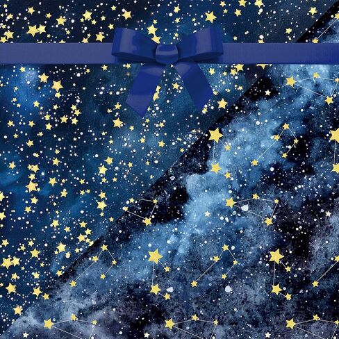 12 Sheets Starry Night Wrapping Paper Watercolor Gold Stars Gift Wrap Paper Bulk Folded Flat for Birthday, Wedding, DIY Crafts, Holiday Presents, Baby Showers, Anniversary Decor, 19.7 x 27.6 Inch in Saudi Arabia