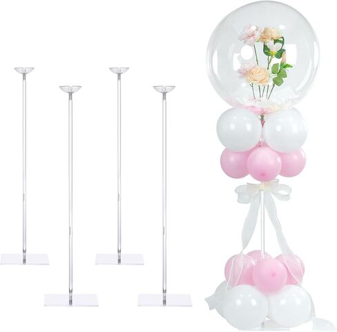 YALLOVE Balloon Stands for Table Set of 4, Adjustable Height 15.75 Inch, 23.62 Inch Balloon Centerpiece Stand, Acrylic Balloon Stick Holder with Base for Party Decorations (Balloons Not Included) in Saudi Arabia