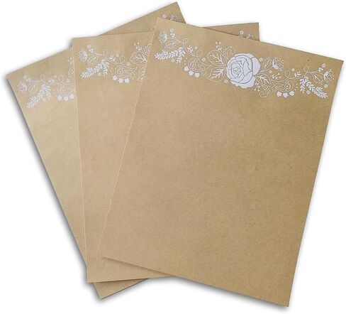 Kraft Stationery with White Flowers Header - Rustic Brown Printer Paper 8.5 x 11 Inches - 24 Sheet in Kuwait