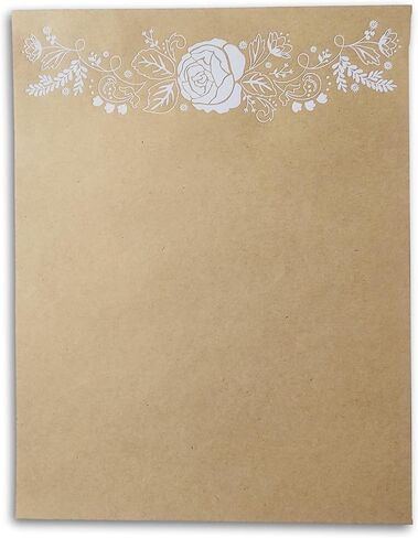 Kraft Stationery with White Flowers Header - Rustic Brown Printer Paper 8.5 x 11 Inches - 24 Sheet in Kuwait