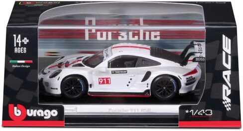 911 RSR #911 White with Red Stripe and Graphics Race Series 1/43 Diecast Model Car by Bburago 38302 in Saudi Arabia