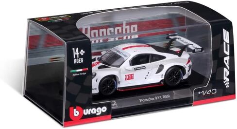 911 RSR #911 White with Red Stripe and Graphics Race Series 1/43 Diecast Model Car by Bburago 38302 in Saudi Arabia