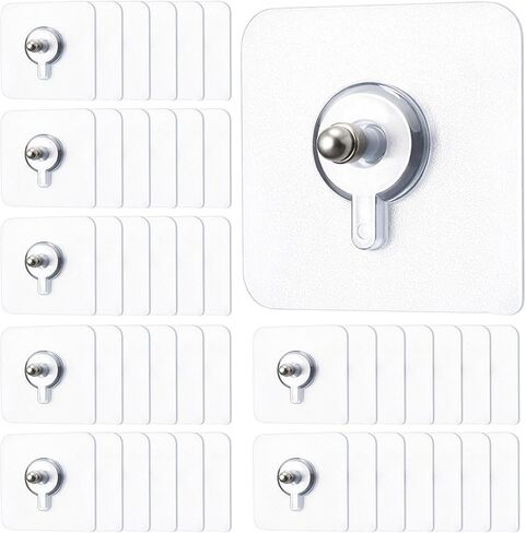 45 Pack Picture Hangers Without Nails, 30lb Heavy Duty No Drill Adhesive Hooks Waterproof Hanging Hook for Bathroom Kitchen, Transparent Sticky Hooks for Frames in Saudi Arabia