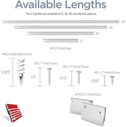 Monarch Metal MF375 Z Clip Kit – Two 48" Rails – Aluminum Z Bar Hanging System with 2" Clips, Screws & Drywall Anchors – MF375H4-48Kit in Saudi Arabia