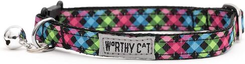 طوق THE WORTHY DOG الانفصالي للقطط مع جرس، طوق أمان من النايلون قابل للتعديل، منقوشة على شكل فاصوليا جيلي، أزرق، مقاس واحد in Kuwait