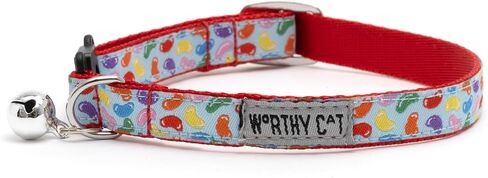 THE WORTHY DOG Breakaway Snap Cat Collar with Bell, Adjustable Nylon Safety Collar, Jelly Beans Patterned, Blue, One Size in Saudi Arabia