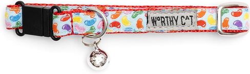 THE WORTHY DOG Breakaway Snap Cat Collar with Bell, Adjustable Nylon Safety Collar, Jelly Beans Patterned, Blue, One Size in Saudi Arabia