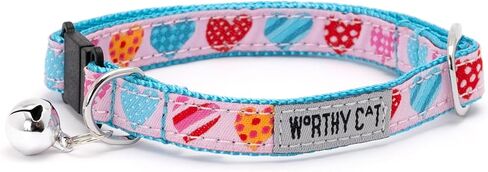 THE WORTHY DOG Breakaway Snap Cat Collar with Bell, Adjustable Nylon Safety Collar, Jelly Beans Patterned, Blue, One Size in Saudi Arabia