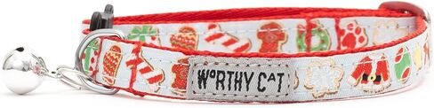 THE WORTHY DOG Breakaway Snap Cat Collar with Bell, Adjustable Nylon Safety Collar, Jelly Beans Patterned, Blue, One Size in Saudi Arabia
