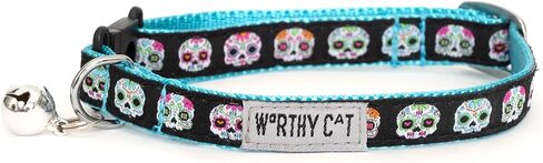 THE WORTHY DOG Breakaway Snap Cat Collar with Bell, Adjustable Nylon Safety Collar, Jelly Beans Patterned, Blue, One Size in Saudi Arabia
