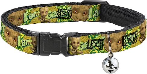 طوق القطط المنفصل من Marvel Comics مع جرس، مشبك بلاستيكي، سهل التعديل، وجه Baby Groot Pose I Am Groot Browns Greens Yellows، من 8.5 إلى 12 بوصة بعرض 0.5 بوصة in Kuwait