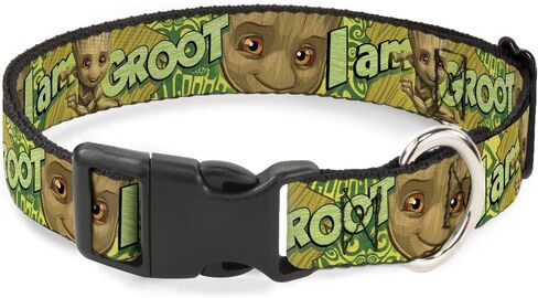 طوق القطط المنفصل من Marvel Comics مع جرس، مشبك بلاستيكي، سهل التعديل، وجه Baby Groot Pose I Am Groot Browns Greens Yellows، من 8.5 إلى 12 بوصة بعرض 0.5 بوصة in Kuwait