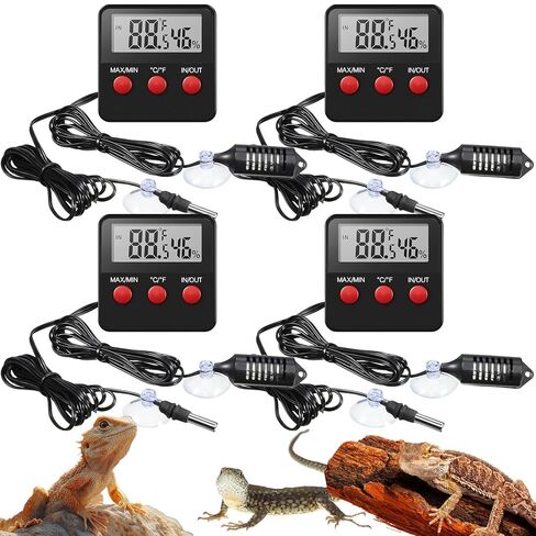 Weewooday 2 Pcs Reptile Thermometer and Humidity Gauge Reptile Terrarium Thermometer Hygrometer with Probes Indoor Outdoor Digital Pet Temperature and Hygrometer Gauge for Pet Keeping in Saudi Arabia