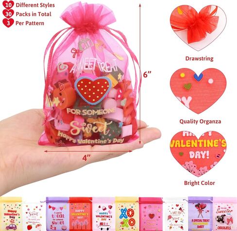 WorldBazaar Valentine's Day Organza Bags 30PCS with Drawstring 4 x 6 inch Valentine Gift Goodie Candy Treat Bags Love Wedding Holiday Classroom Office School Supplies in Saudi Arabia